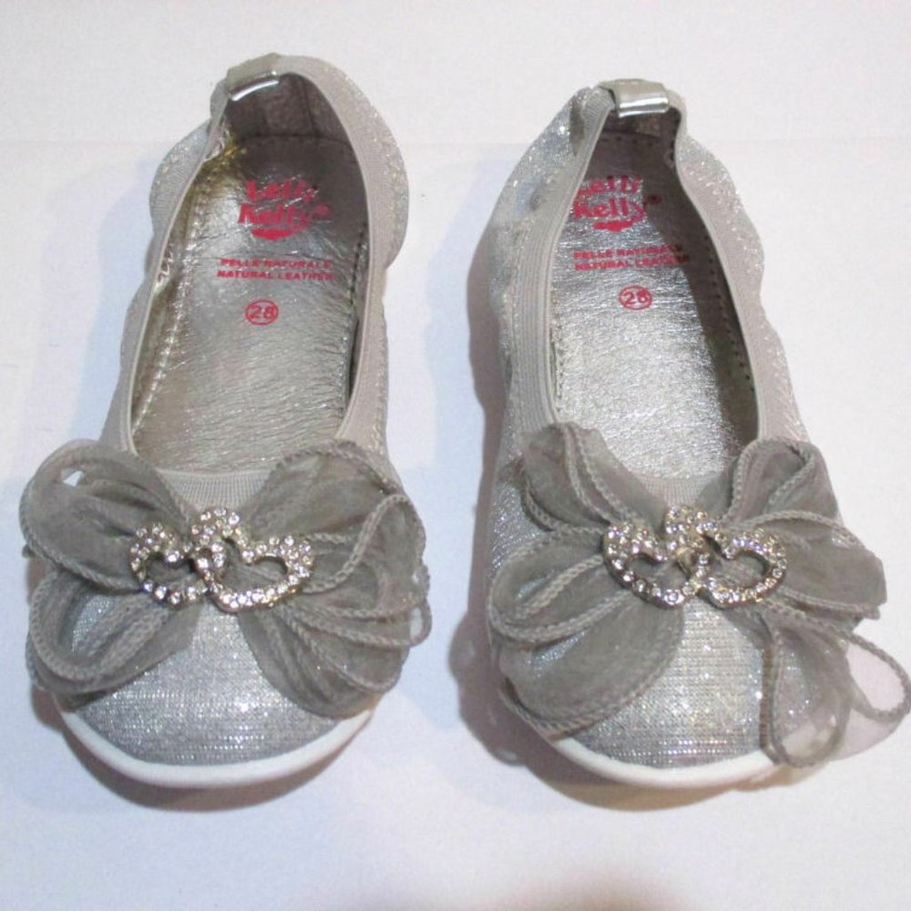 Lelli Kelly Silver Sparkly Tween Girls Shoes Flats 36/5US NEW Crossed Hearts